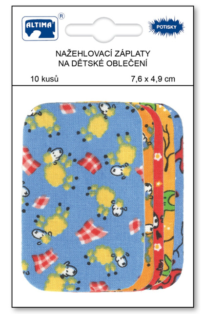 Nažehlovací záplaty s potiskem malé 10 ks - ovečky modré + mix